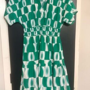 Anthropologie Green Patterned Women's Dress, size small petite